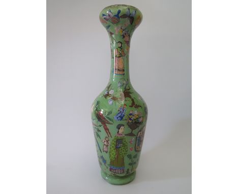 A Nineteenth Century Chinoiserie Decorated Reverse Painted Glass Lamp Base, 40.5 cm
