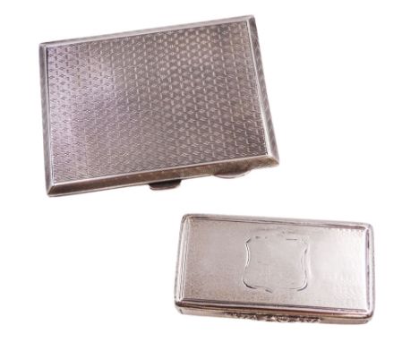 Victorian silver snuff box, of rectangular form with lattice decoration to body and ornate scrolled lip and blank shield shap