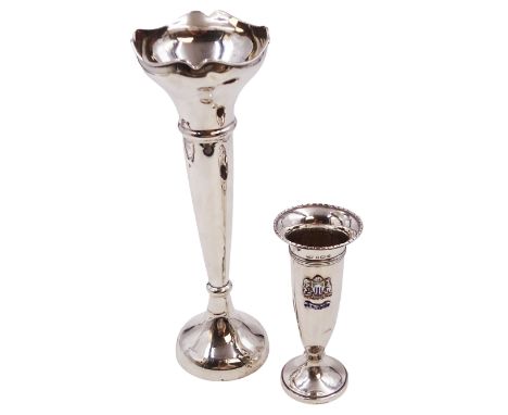 1920s silver trumpet vase, with shaped rim and knopped stem, upon spreading filled foot, H23cm, hallmarked Marson &amp; Jones