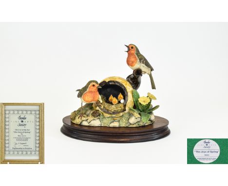 Border Fine Arts Members Only Hand Made and Signed Group Figure ' The Joys of Spring ' Two Robins Nest In a Teapot. Model No 