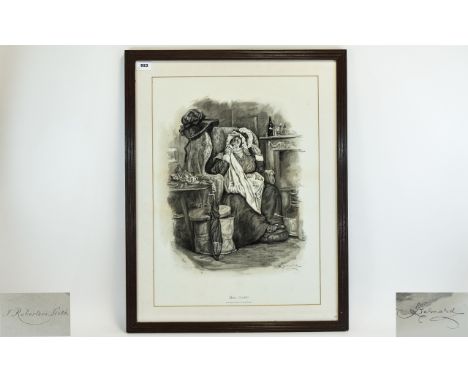 Victorian Period Engraving / Print of Mrs Gamp From Charles Dickens Novel ' Martin Chuzzlewitt ' Illustration by Frederick Ba
