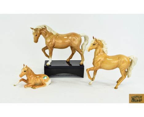 Beswick - Early Horse Figures ( 3 ) Comprises 1/ Palomino - First Version, Prancing Arab Type, Model No 1261. Height 6.75 Inc