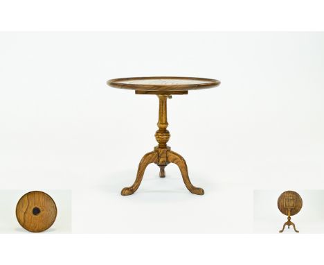 A Miniature Cabinet Makers Piece ' An Oak Tripod Table ' with Brass Inlay and Rosewood Inlay, Very Fine Quality. 