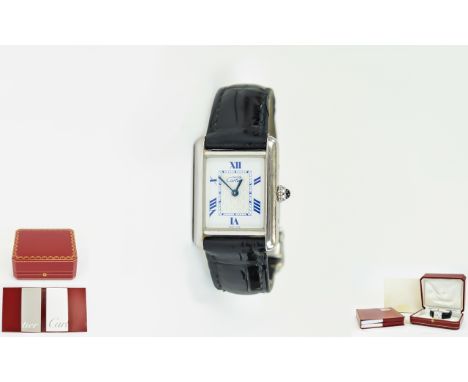 Cartier Must - De Ladies Sterling Silver Wrist Watch with Original Black Leather Strap From Cartier. S. No 135150 PL. Fully H