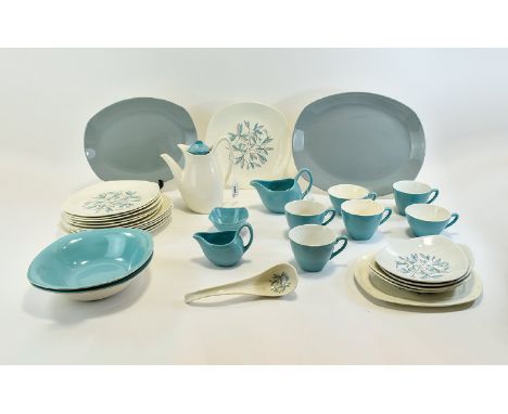 Midwinter Cassandra Pattern Style craft Pottery (32) pieces. Including 6 9 inch dinner plates, 6 8 inch plates, cups and sauc