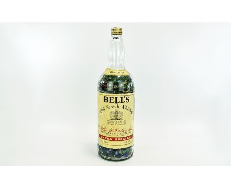 Huge and Heavy Bells Old Scotch Whisky Bottle - Full of Old Marbles - Please See Photo. Bottle 20 Inches High. 