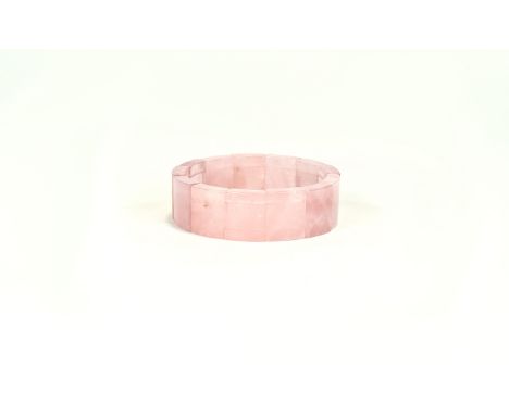 Rose Quartz Bangle Style Bracelet, polished, curved rectangular pieces of rose quartz threaded on two rows of strong jeweller