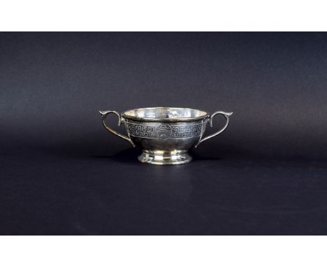 Chinese Style Silver Plated Sugar Bowl, Twin Handles With Greek Key Design, Two Circular Vignettes Displaying The Great Wall 