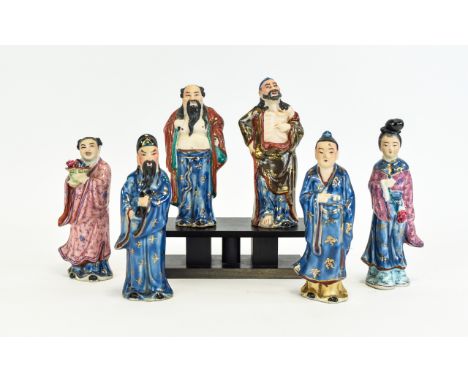 Chinese Export - Early 20th Century Collection of Small Hand Painted Ceramic Figures ( 6 ) Six In Total. Various Characters a