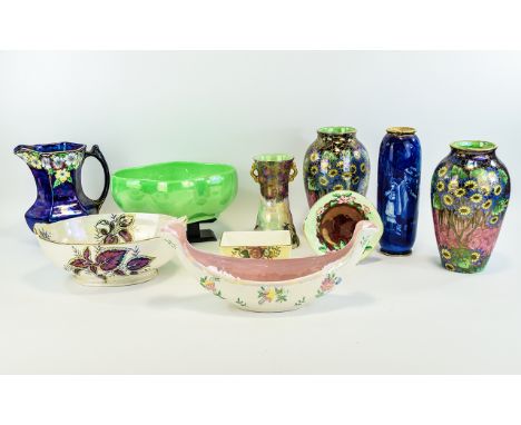 A Large Collection Of Maling Lustre Ware And Doulton Vase Requires Some Restoration Ten items in total to include ,Art Deco P