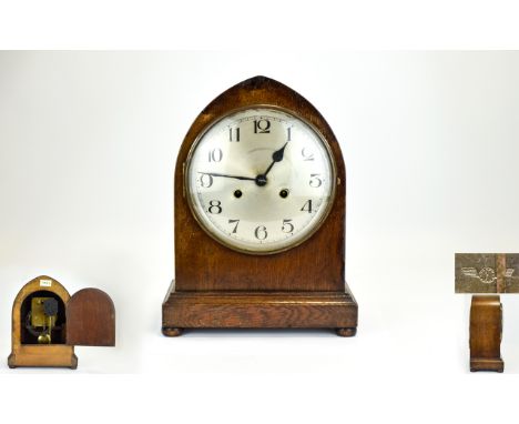 Large Edwardian Mantle Clock An attractive mantle clock in dark wood casing with brushed silver tone dial. In working order, 