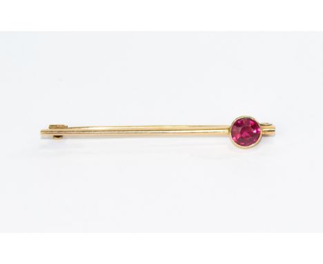 Antique Gold Brooch Set with Large Faceted Ruby. Not Marked but Tests Gold. 4.5 grams. 