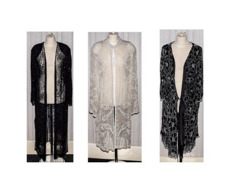 A Collection Of Heavily Beaded Designer Evening Jackets Three in total, the first a full length sheer silk jacket fully embro