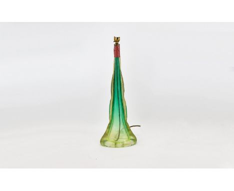 Lamp Base Large green Murano style base  in organic pyramidal form. Repair to top and some internal cracks. Approx height 21 
