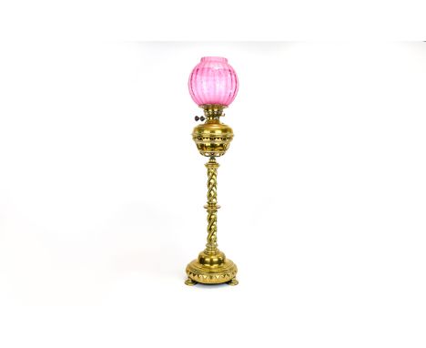 A Fine and Impressive Mid 19th Century Pugin Designed - Duplex Two Flat Wick Lacquered Brass Oil Lamp, In Original Condition 