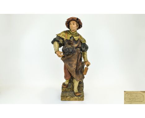 Frederick Goldscheider Large and Impressive Terracotta Signed Figure of A Blacksmith From The 19th Century. Signed to Undersi
