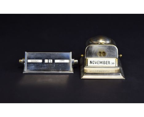 Art Deco Period 1930's Chrome Combined Perpetual Desk Calendar and Ink Well, Stand In a Classic 1930's Shape. Size - 5 Inches