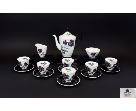 Royal Albert Stunning ( 15 ) Piece Tea Service - In The ' Masquerade ' Pattern. Comprises 6 Cups and Saucers, 1 Teapot, Milk 