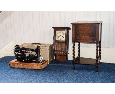 Mixed Lot Comprising A Sewing Table, Sewing Machine And A 1920's Box Clock