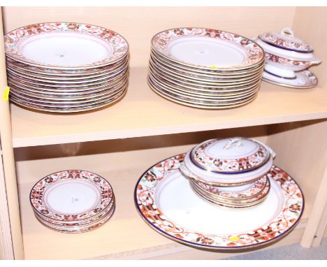 A Royal Crown Derby "Connaught" pattern part dinner service, including sauce, tureens, meat plates, etc