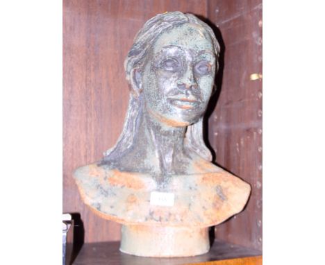 AR: a stoneware portrait bust of a girl, 18" high