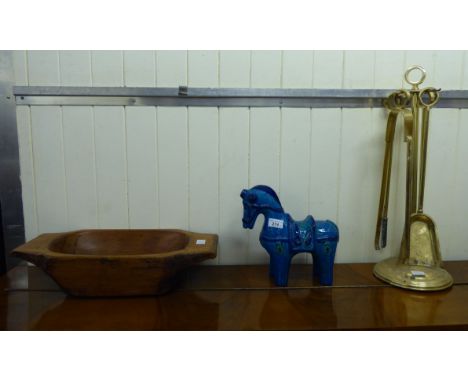 A mixed lot: to include a blue glazed pottery model of a standing horse  10''h       CA