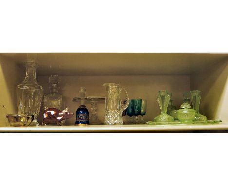 Decorative and domestic glassware: to include a green five piece dressing table set       OS6