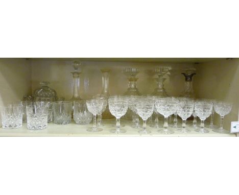 A George V cut glass decanter of tapered, bulbous form in a silver collar  Birmingham 1912; and other glassware with line-cut