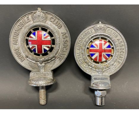 An RAC Associate member's badge, with celluloid insert dated 1932, no. CZ75590 plus another Associate badge, no. F50755, both