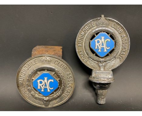Two different version RAC Associate member's badges, with good powder blue enamel centres.