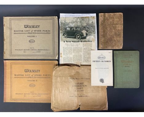 A selection of Wolseley literature including an 11/22hp second edition instruction manual.