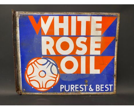 A White Rose Oil double sided enamel sign with hanging flange, by Stocal, 22 x 18".