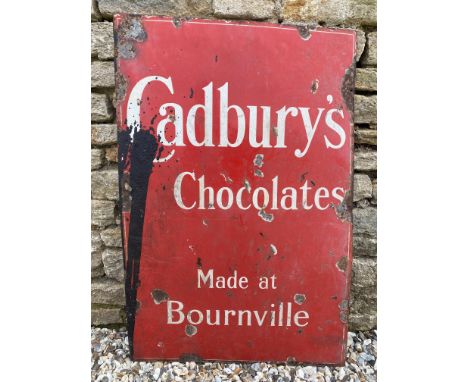 A Cadbury's Chocolate Made in Bournville rectangular enamel sign, 24 x 36".
