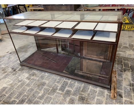 A large Victorian/Edwardian mahogany framed shop counter display cabinet, unusually having a high shelf, 69" w x 39" h x 24" 