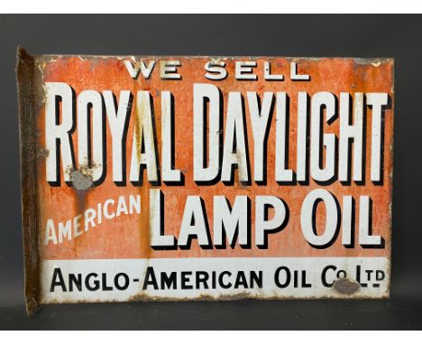 A Royal Daylight Americacn Lamp Oil double sided enamel sign with hanging flange, 21 x 14 1/2".