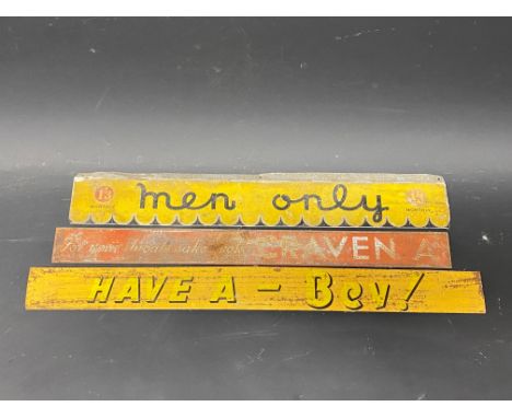 Three shelf advertising strips including 'Men Only'.