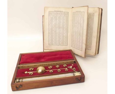 Mahogany cased Sikes hydrometer and a book of tables Condition report: see terms and conditions