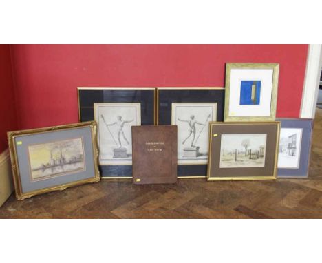 Two framed pasters by Liz Taylor 'Trent Bridge' and 'Battersea' and Manchester Street Scene (Yates Wine Lodge), Gerry Haplin 