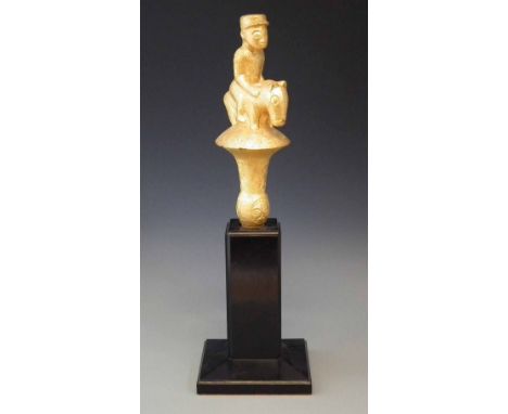 Baule equestrian figural prestige staff, finely carved wood and gilt leaf, 39cm high excluding base.        All lots in this 