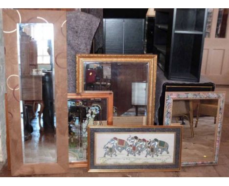 4 modern mirrors and print Condition report: see terms and conditions