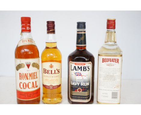 Bells scotch whisky, Lambs navy rum, Beefeater dry gin & Ron Miel honey rum