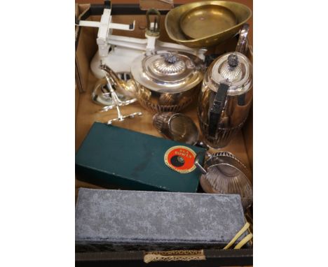 Costume jewellery, vintage scales, plated ware & bowls 