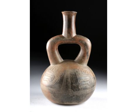 Pre-Columbian, North Coast Peru, Chavin culture, ca. 1000 to 200 BCE. A hand-built and highly-burnished brownware pottery ves