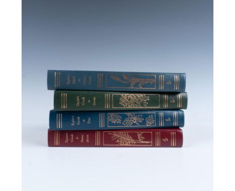 A set of 4 leather colored covered books with caramel-brown fabric bookmark ribbons. The set includes: Trees; Houseplants; Gr
