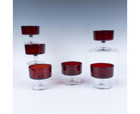 Vintage footed sherbet glasses. Ruby red bowl with clear stem. France backstamp. Issued: 20th centuryDimensions: 3.25"H x 3.2