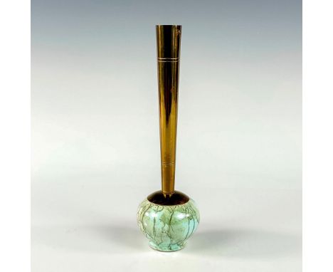 Turquoise with lustre finish and branch patterning. Round body. Narrow brass spout. Hand Painted Delft Holland on bottom. Thi