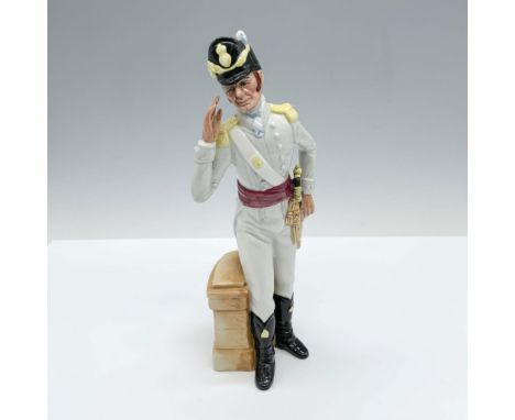 Handmade and hand decorated glossy figure that depicts a gentleman in military attire as he greets a passerby. Royal Doulton 