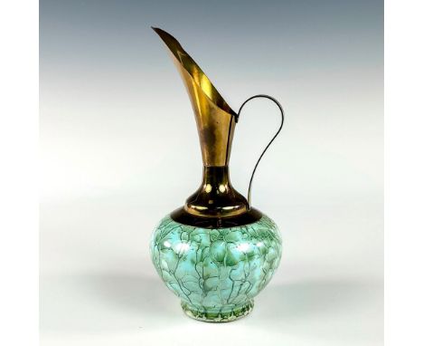 Turquoise toned with lustre finish &amp; branch patterning. Brass accented handle and spout. Hand Painted Delft Holland on bo