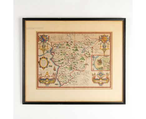 Outstandingly preserved 17th century hand-colored engraving on paper by John Speede, the best known English mapmaker of the S