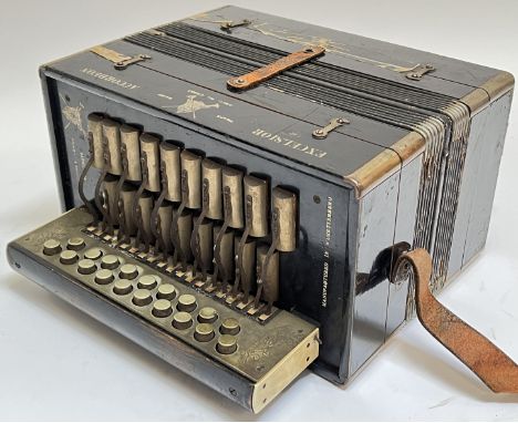A German Excelsior accordion (no. 426853), manufactured in Wurttemberg, with nineteen keys